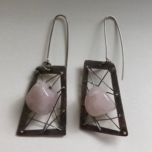 Silver and Rose Stone Statement Earrings